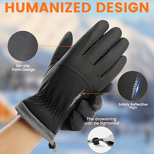 Miniatura 5 de Guantes térmicos de invierno impermeables y para pantalla táctil para hombres Guantes de nieve para correr y senderismo en clima frío