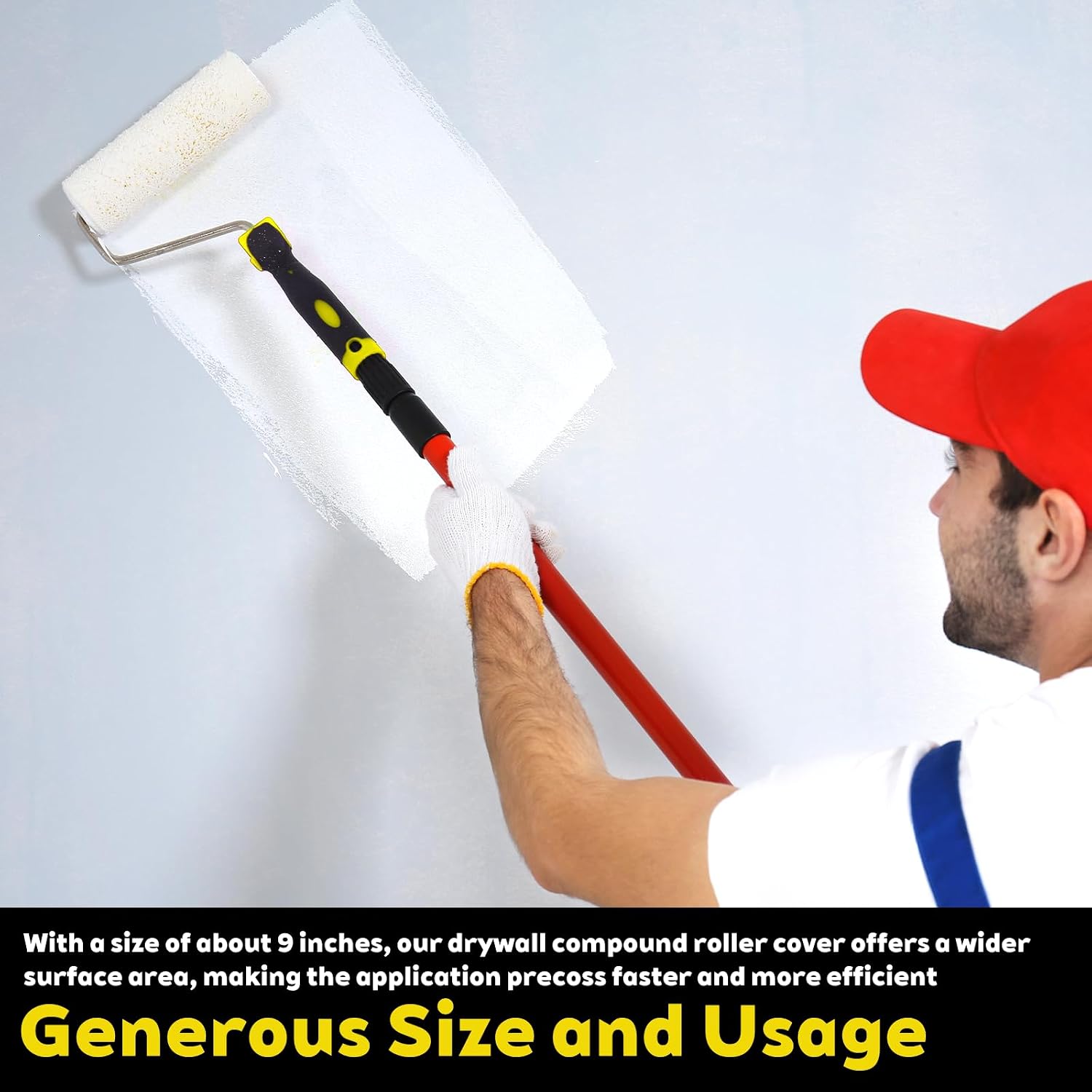 3 Pcs 9 Inch Drywall Compound Roller Cover with 1 Pcs Paint Frame, Drywall Texture Roller Brush, Drywall Mud Paint Roller for Painting Walls and Ceiling Surfaces