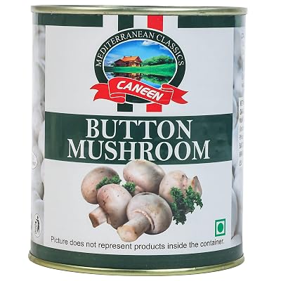 CANEEN Fresh Button Mushroom (800g) | No Artificial Colours & Preservatives | Ideal for Salads, Soups, Pastas, Gravies, 