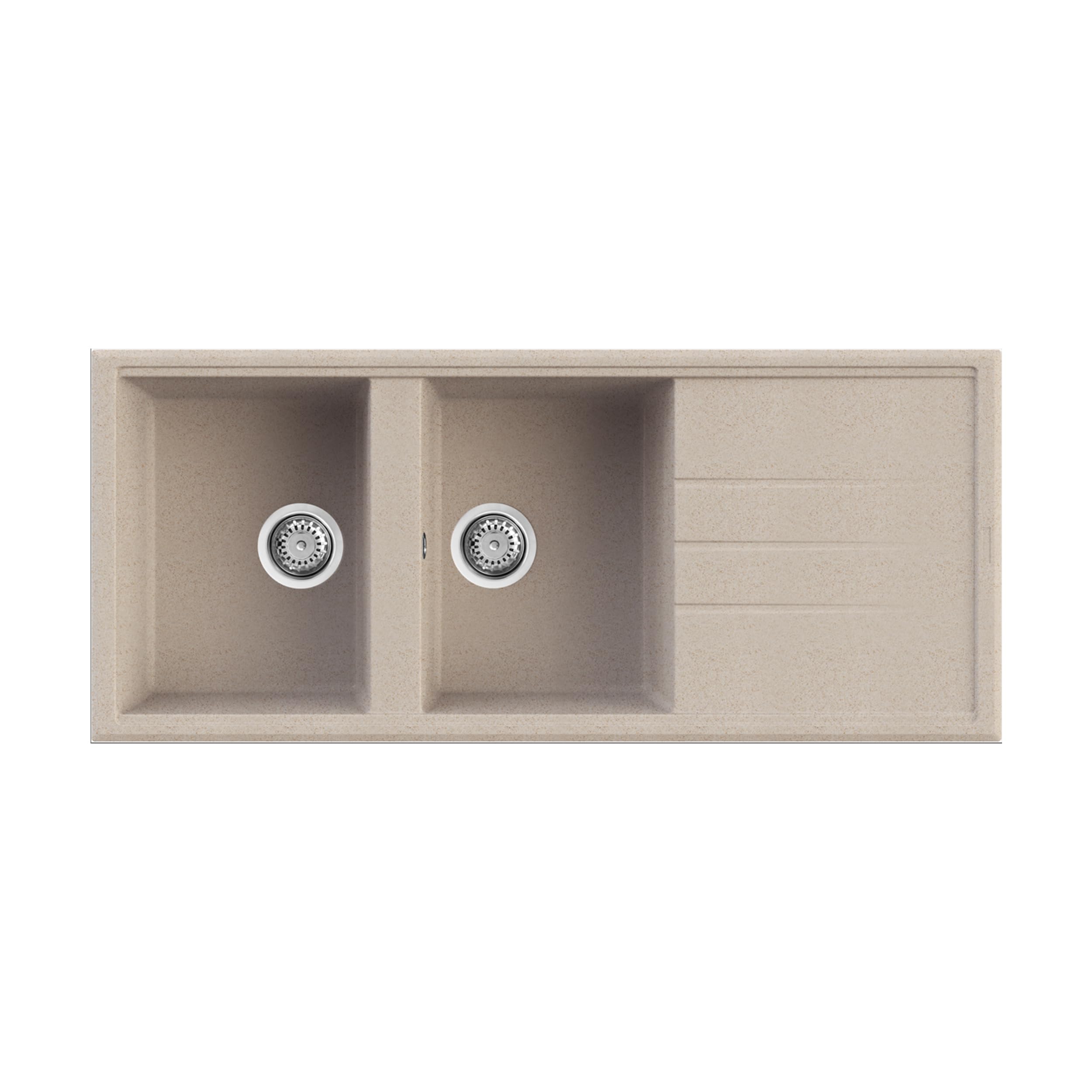 EVHOC Lavello Sopratop 116x50 cm, 2 Vasche con Gocciolatoio, Lavandino Reversibile per Cucina, Piletta Inclusa, Made in Italy, Avena, ADHOC L