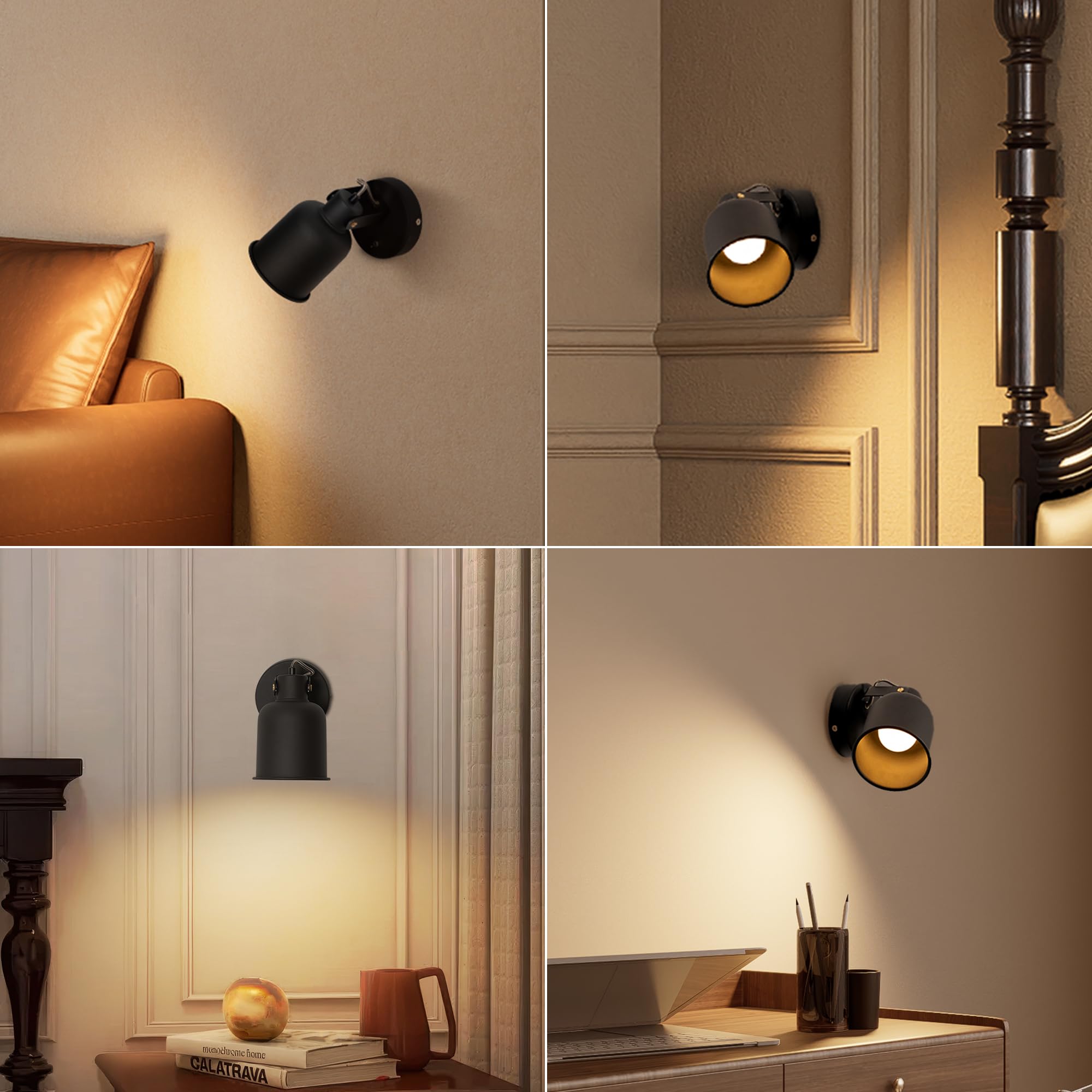 Aisilan Wandleuchte Innen mit Schalter E27 Schwarz, drehbare Metall Wandlampe 350° & 150° schwenkbar, Hardwired Wandbeleuchtung für Schlafzimmer, Wohnzimmer, Flur, ohne Leuchtmittel
