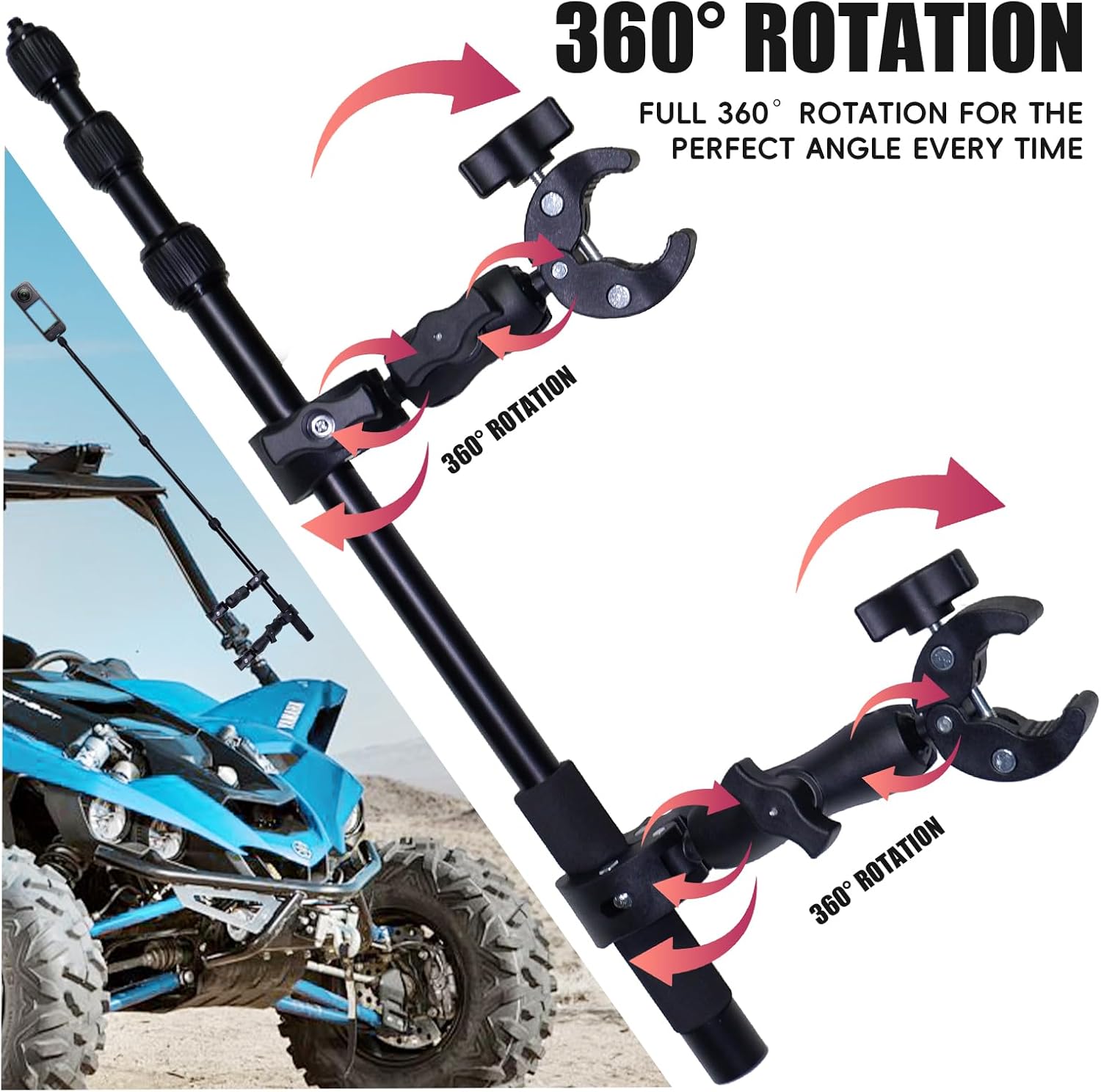 Motorcycle Mount for Insta 360 X4 X5, 59" Concealed Selfie Stick Kit, Bicycle Handlebar Clip Mount, Suitable for Motorcycles Bicycle Riding Recording, for GoPro Camera Accessories