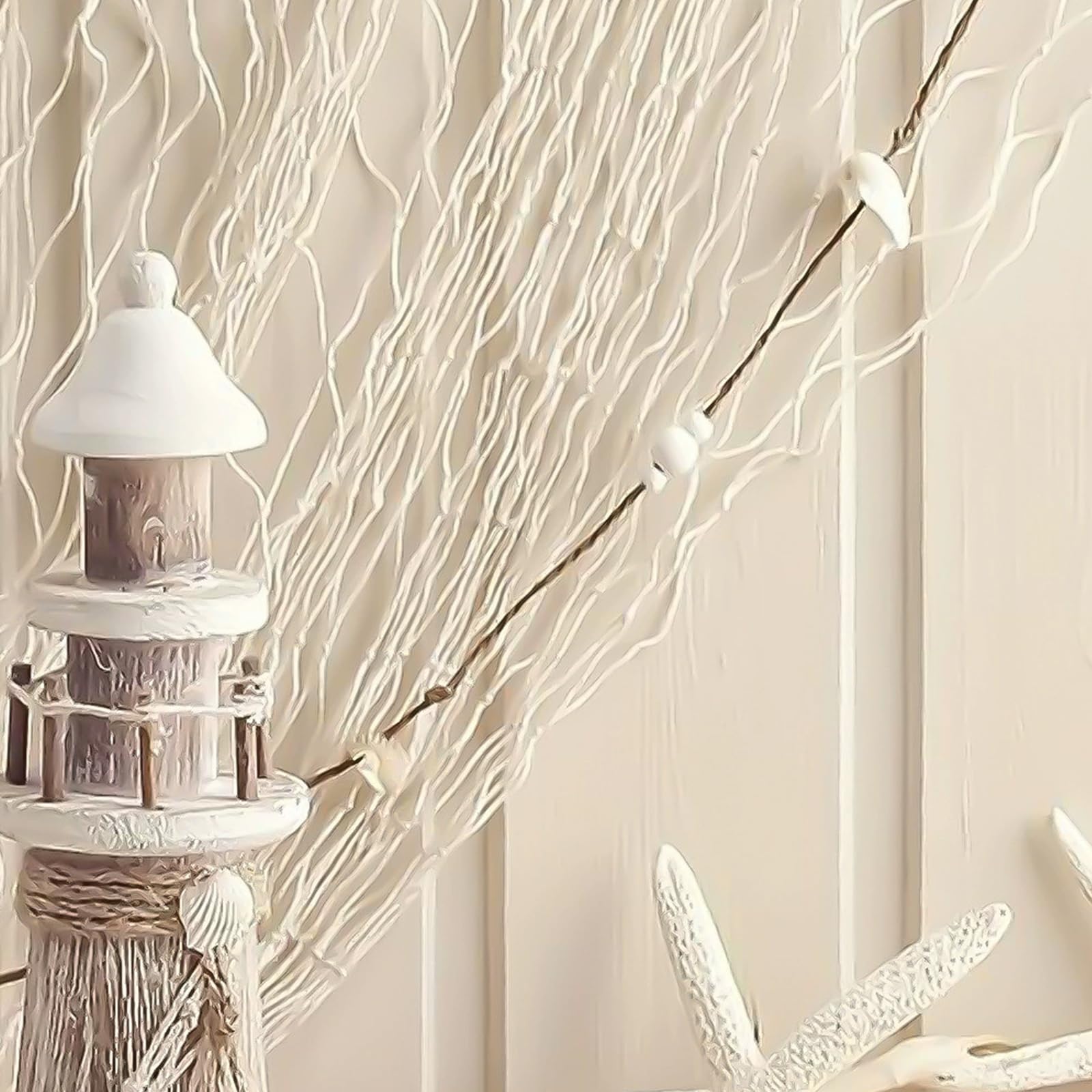 1 filet de pêche décoratif (200 x 100 cm), filet de coton naturel, style méditerranéen et nautique, pour les fêtes sur la plage, le salon et la chambre à coucher