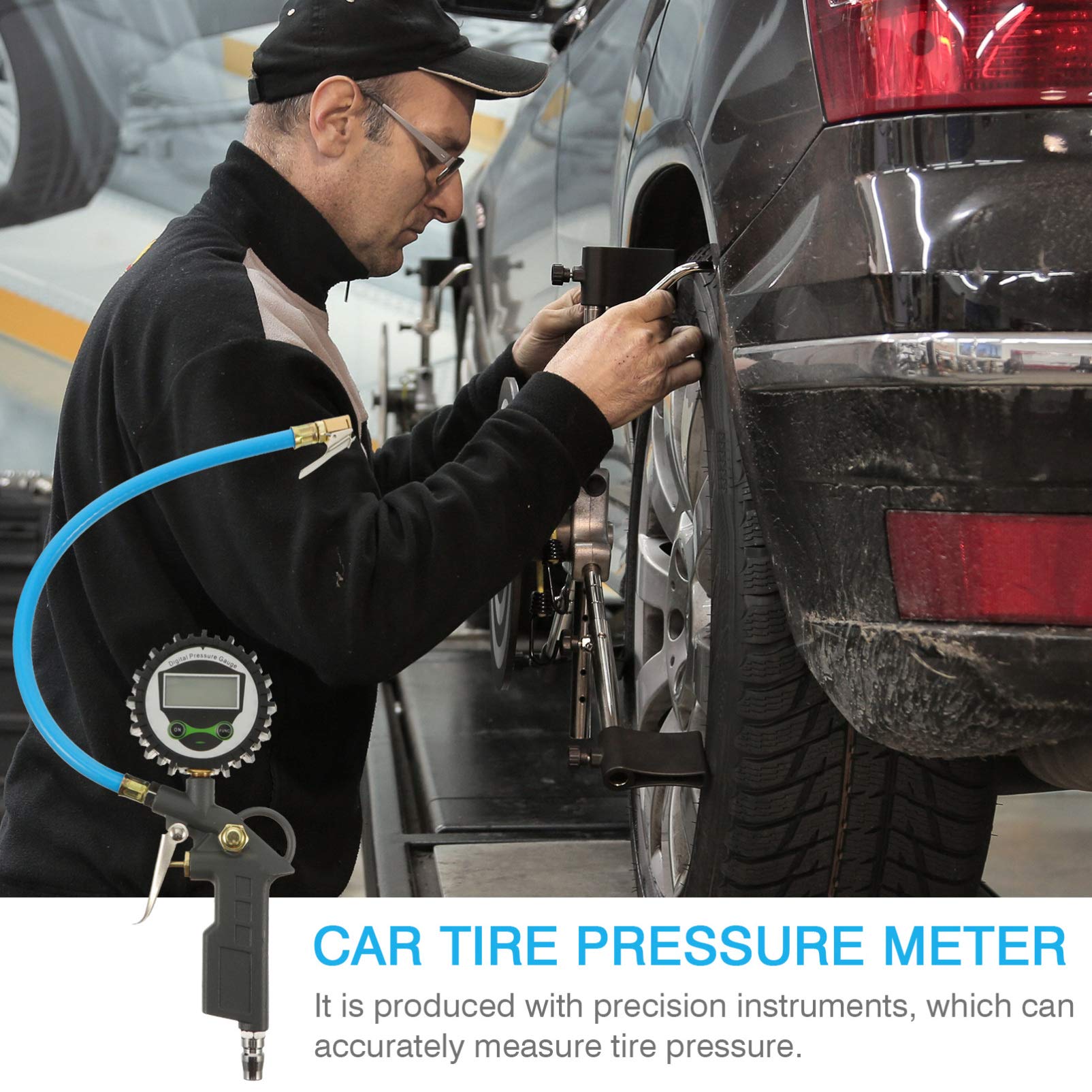ibasenice Manomètre de Pression des Pneus et Outil Compact pour Voiture Affichage Numérique Précis, Alliage D'aluminium Léger pour Mesurer la Pression des Pneus Facilement