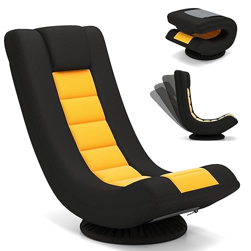 COSTWAY Fauteuil Gaming, Fauteuil de Sol Pliable, Chaise Gaming Pivotant