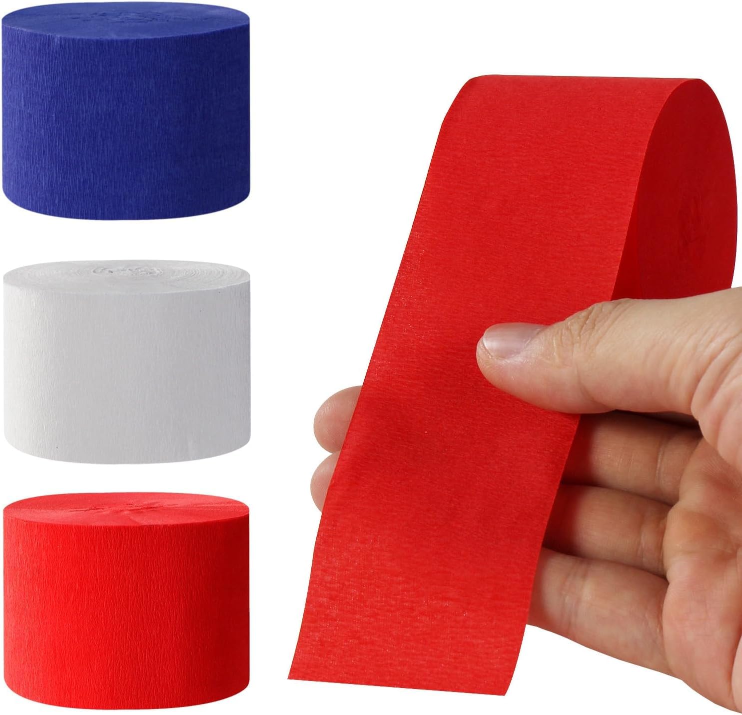 Crepe Paper Streamers 3 Rolls, Pack of Red Blue White Party Streamers for American 4th of July Decorations