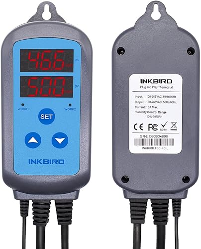 Miniatura 6 de Inkbird Controlador de humedad IHC200 Humidistat Seta Invernadero Pre Cableado Salida Humidificador de etapa dual Deshumidificador.
