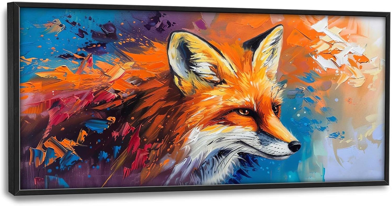 Quorin Fox Large Wall Art Abstract Fox Animal Pictures Wall Decor Graffiti Canvas Print Painting Artwork for Bathroom Living Room Bedroom 60L x30W