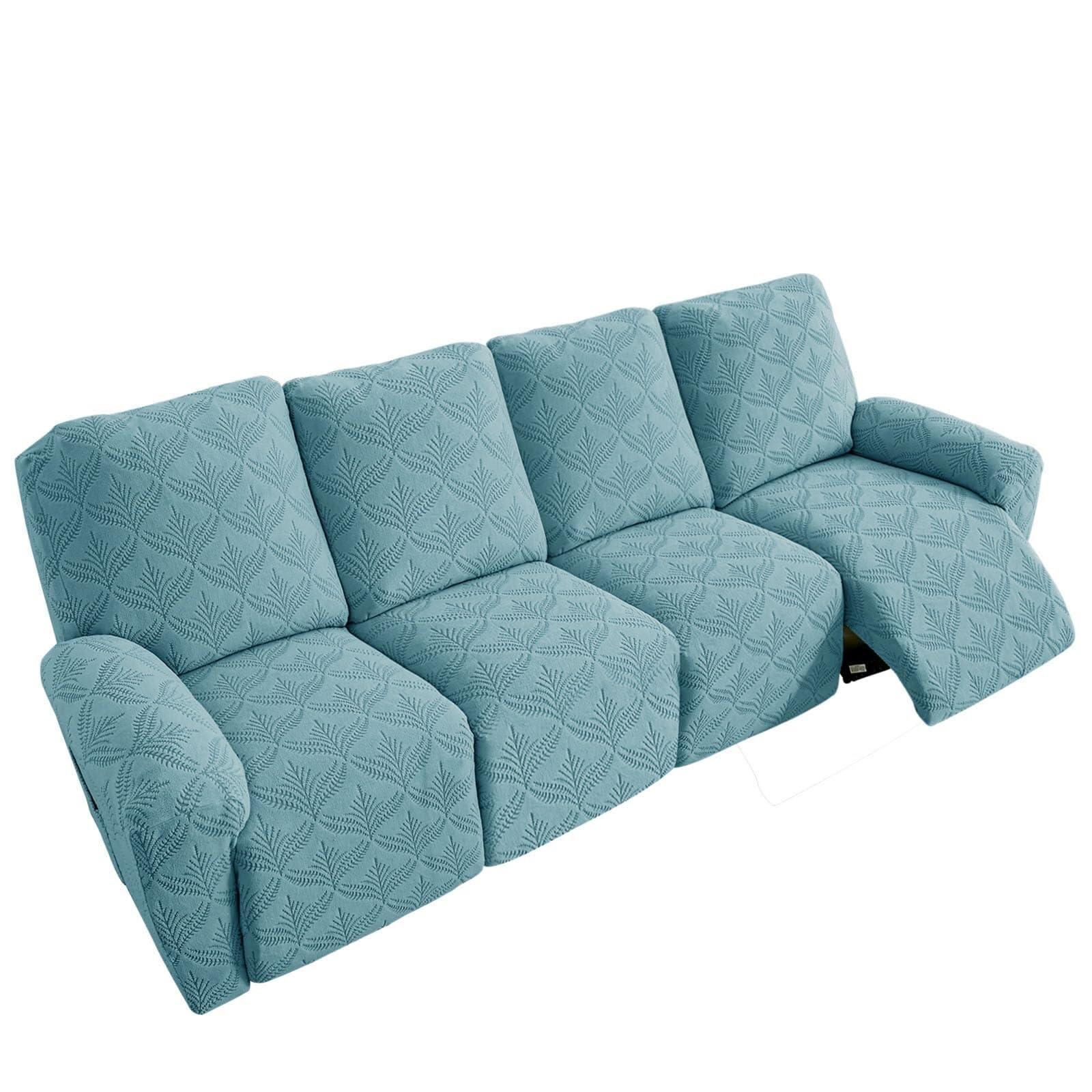 BEIWOSHA Jacquard Recliner Chair Covers, Stretch Polyester Spandex Recliner Cover, Reclining Sofa Cover with Elastic Side Pocket, Armchair Cover(Blue,4 posti)