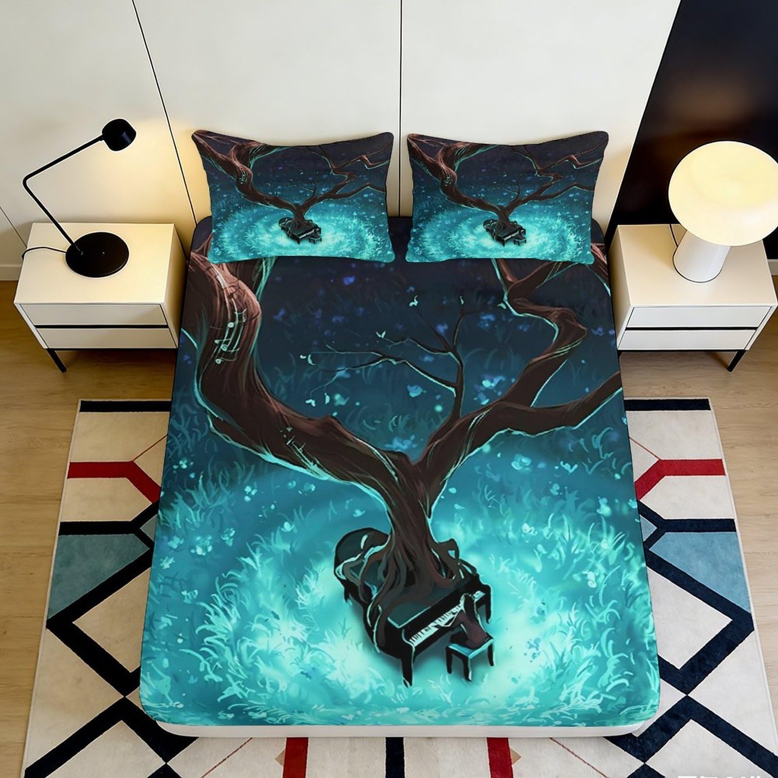 3D Printed Fantasy Tree Fitted Sheet Microfiber Soft Non-Slip Night Forest Bed Cover for Bedroom Guest Room Decor 90x200x25cm