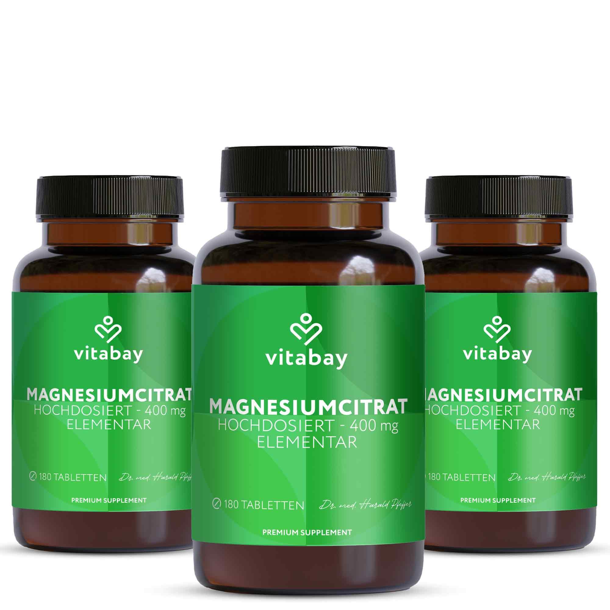 Vitabay Magnesiumcitrat hochdosiert – 540 vegane Tabletten – 3er Bundle