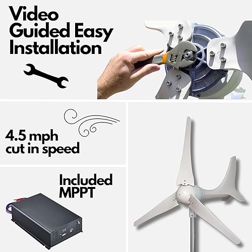 Miniatura 3 de WINDMILL turbina eólica con kit para generación de energía 600 watts, (12V / 24V) (50A / 25A). Controlador de carga MPPT incluido (Indicador de