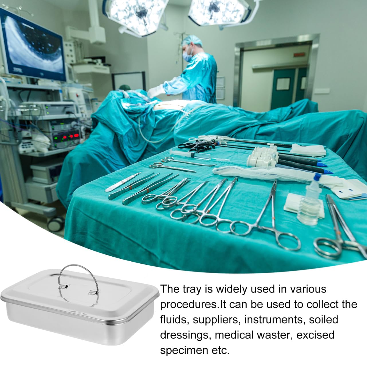MAGICLULU Organizzatore in Acciaio Inox 304 Con Coperchio, Contenitore Professionale Per Strumenti Chirurgici e Laboratori, Vaschetta Rettangolare 9 Pollici Senza Fori, Uso Veterinario e Per Piercing