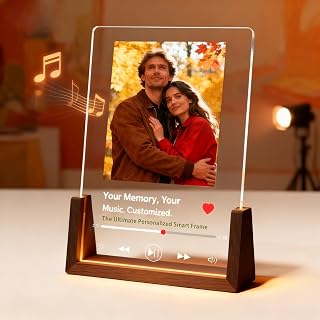 Anniversary Music Plaque with Integrated Player: Your Song Plays Instantly at a Touch. Custom LED Acrylic & Walnut Frame, The Ultimate Romantic Gift (Music Version)