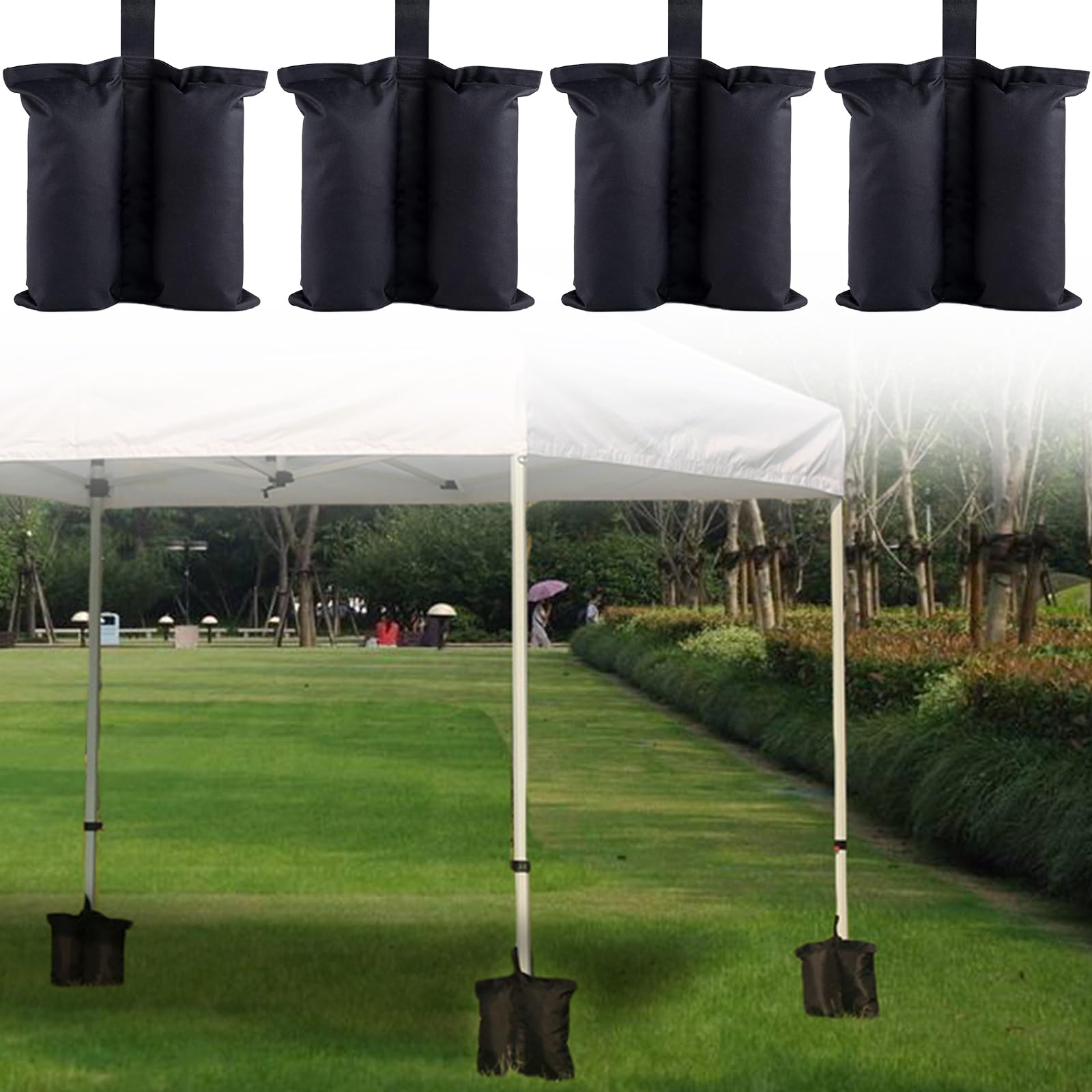 Sacchi Sabbia per Gazebo,Pesi per Gazebo,Pesi per Gazebo Esterno,Zavorre per Gazebo,Sacchi Sabbia da Riempire,Sandbag,Sacchi Sabbia a Tenda,per Esterni (Stile 2 - Nero 4pcs)