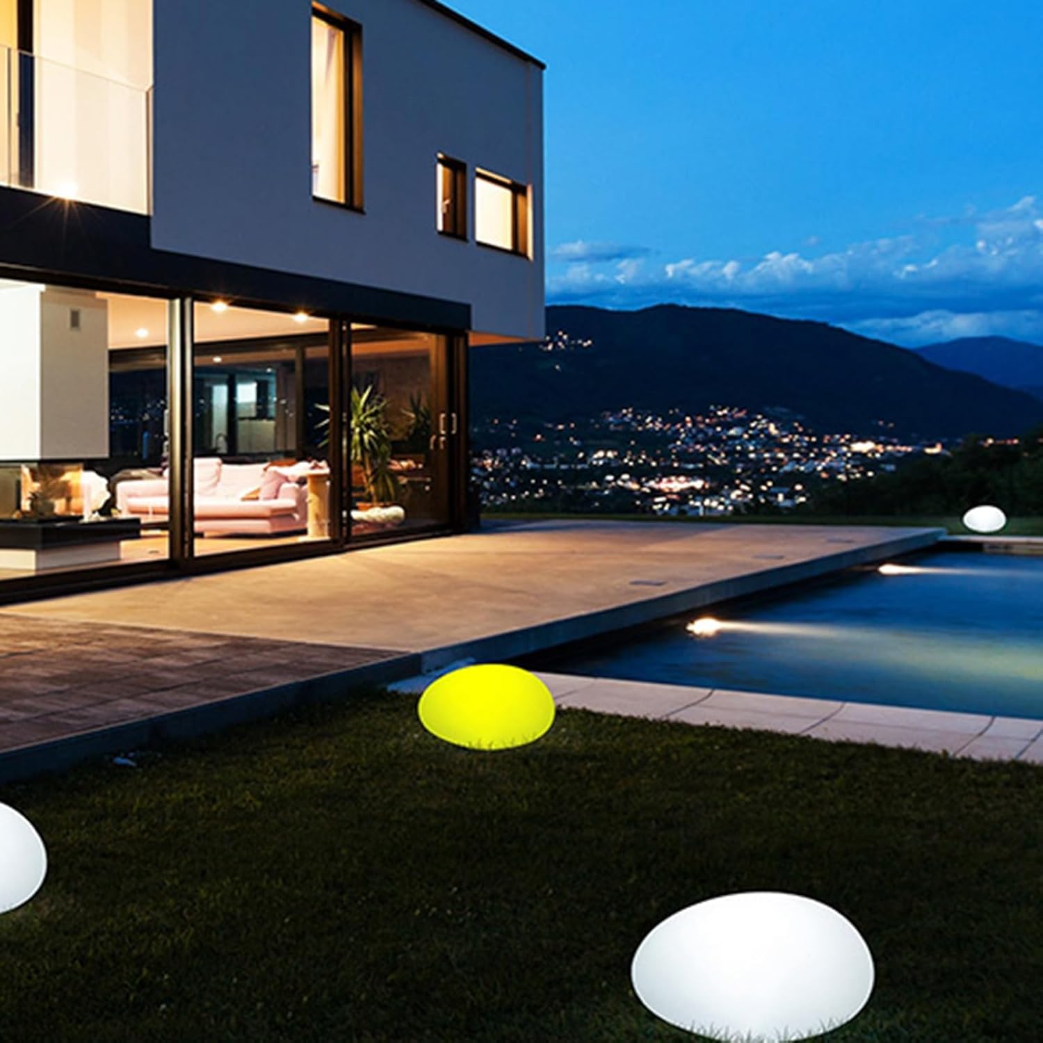 LED Glow in The Dark Rock, with Solar Charging Panel, PE Plastic Outdoor Garden Glow Rocks, for Pathway, Yard, and Landscape Lighting(33cm/12.9in)