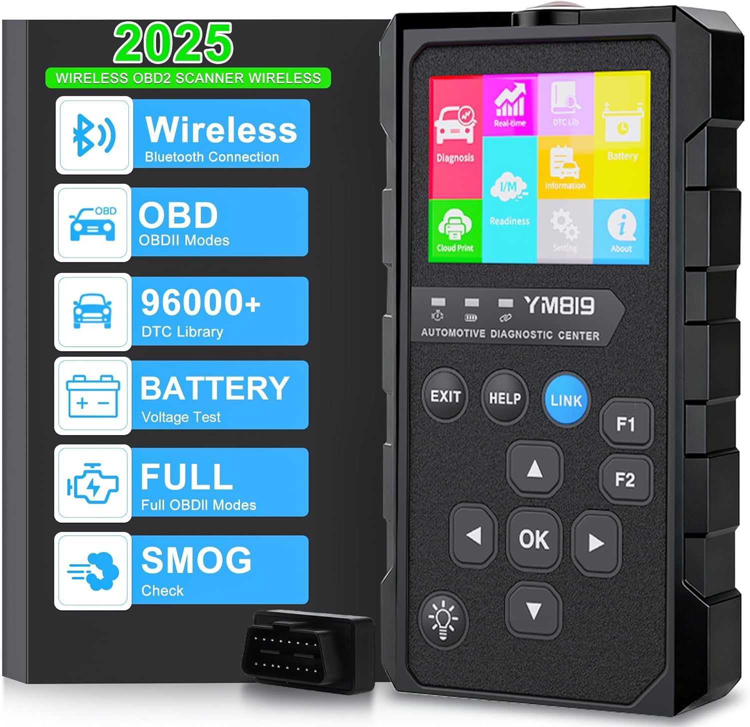 Dispositivo diagnostico OBD2 per tutti i veicoli, lettore auto senza fili con tutte le funzioni OBD2, strumenti diagnostici per auto dopo il 2000 tutte le auto, lettore di errori universale per
