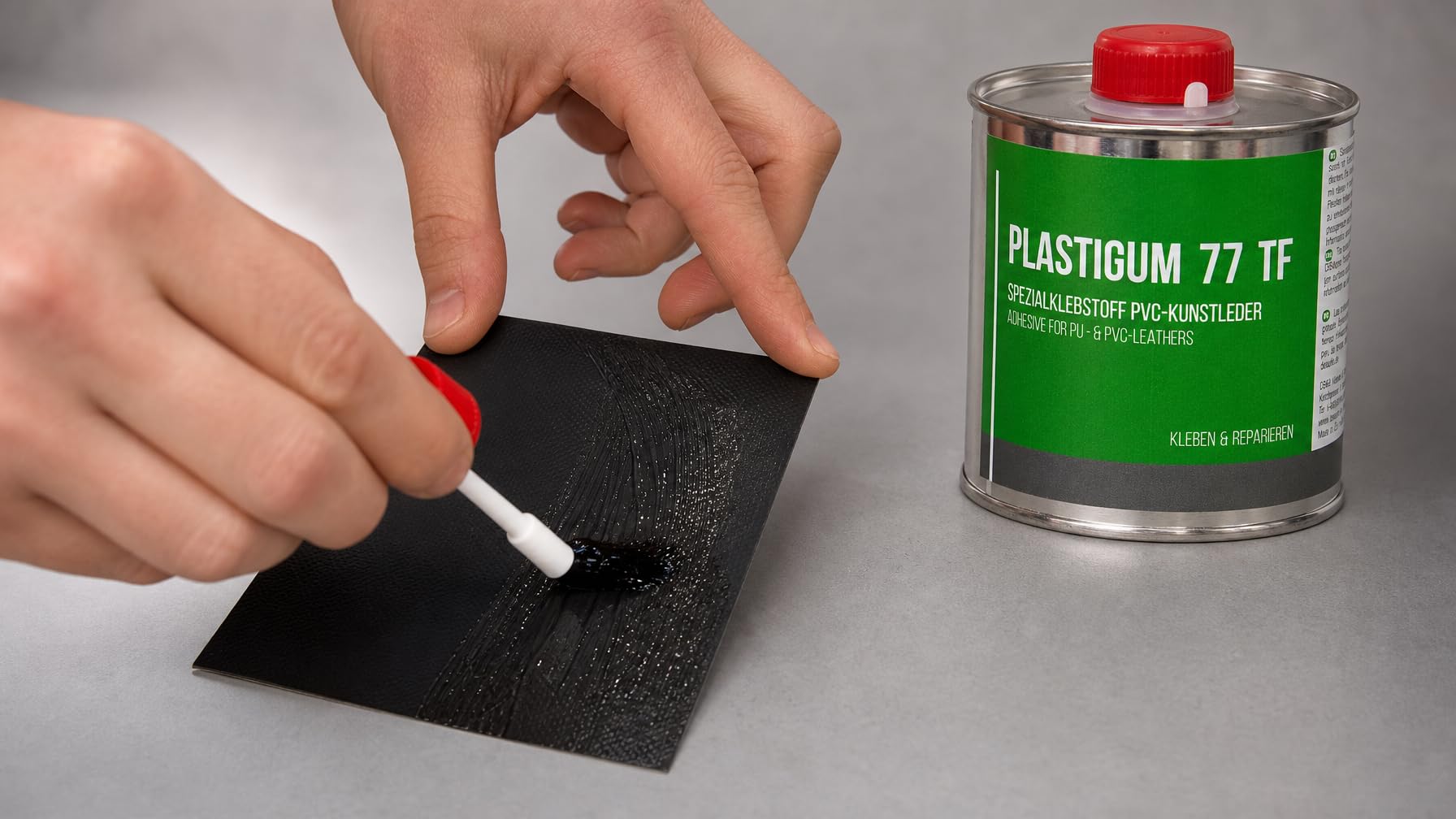 ANKO PLANEN Pegamento para lonas de PVC – Plastigum77 – bote de 250 ml con pincel, adhesivo de contacto para lonas de camión y láminas de PVC para estanques