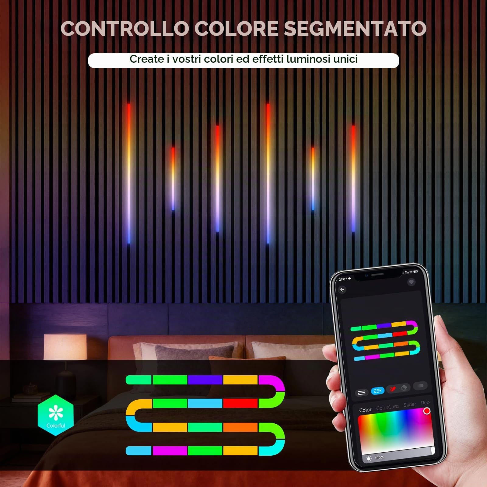 RGB+IC LED Pannelli Fonoassorbenti, 6 Pezzi Pannelli Murali Luminosi Intelligenti, Controllo con Alexa e App, Strisce LED Fai-da-te con Più Colori per Pannelli Acustici (38 * 2+56 * 2+89 * 2cm)