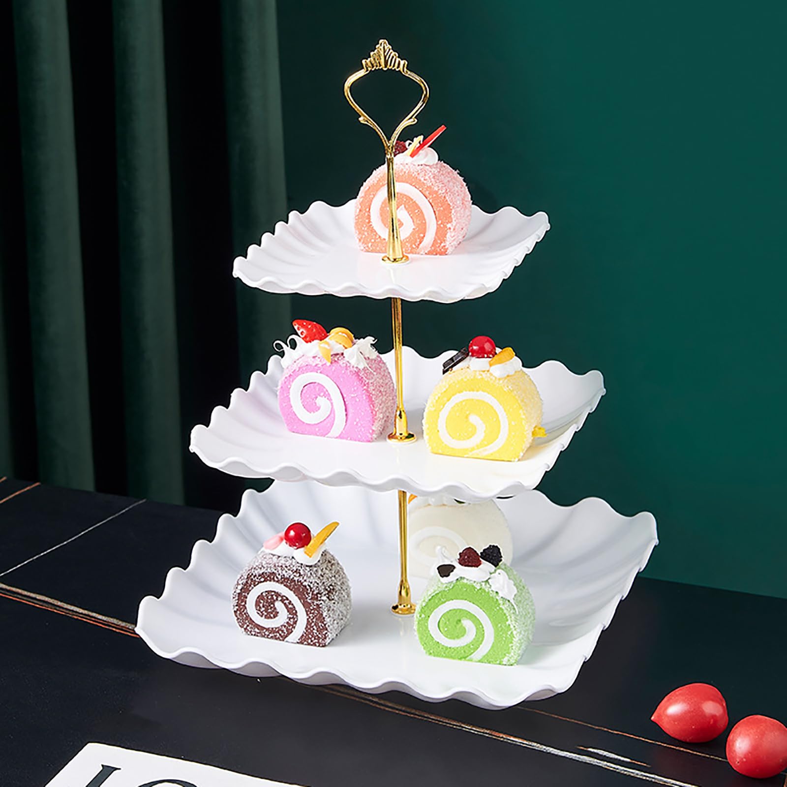 Alzata in plastica a 3 ripiani, 10 pezzi, per feste, caramelle, buffet, dessert, tè, piatti da portata (bianco)