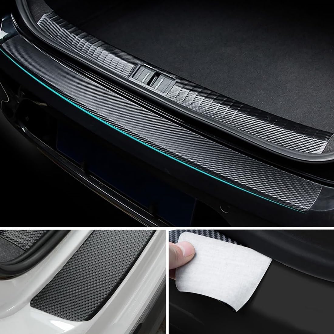 Rear Bumper Guard Protector for BMW 2012-2018 Serie 3 F30 F31, Carbon Fiber Leather Anti-Scratch Strip Door Trunk Door Sill Cover Scuff Plate Strip,M
