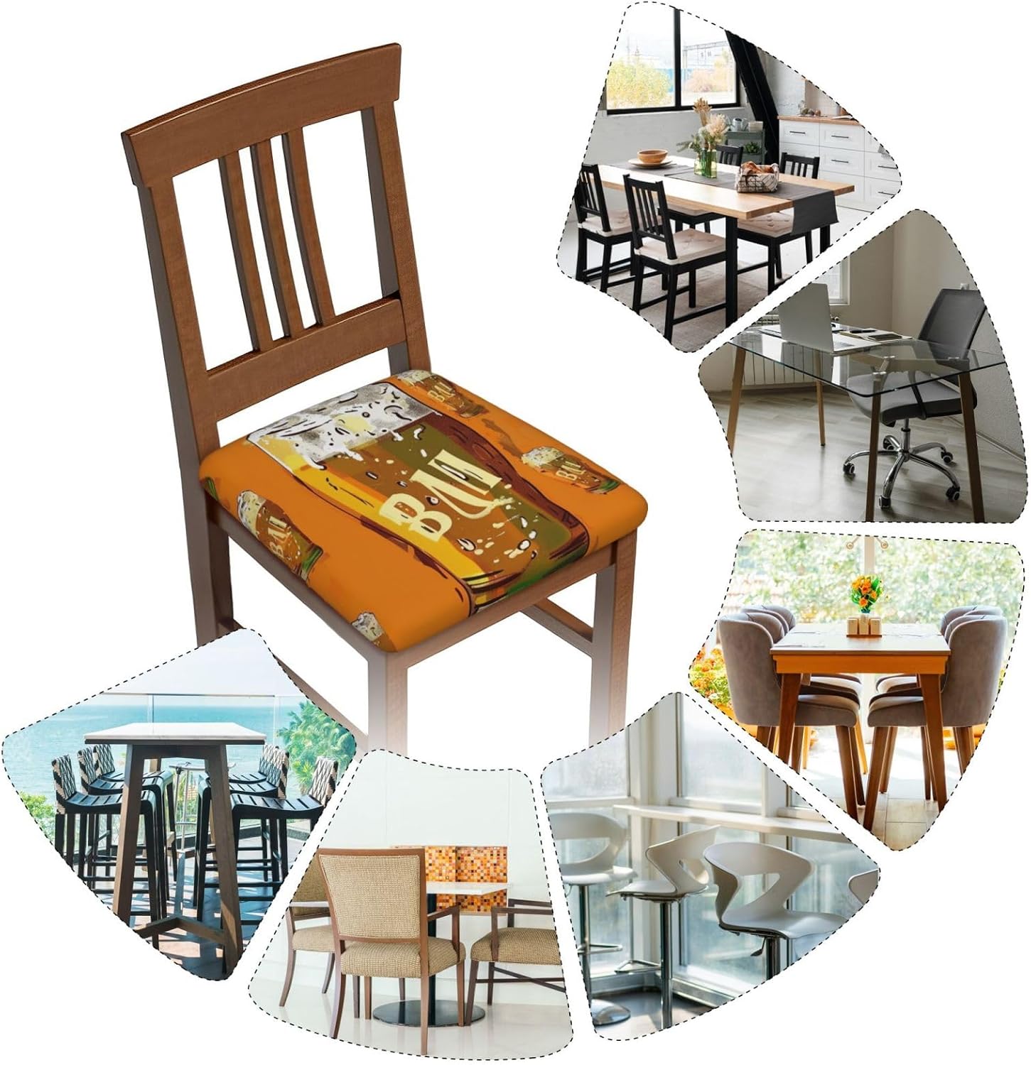 Beer Print Square Cushion Covers 6 Pcs Set Elastic Non-Slip Seat Cushion Slipcovers Pet Furniture Protectors for Chair, Sofa