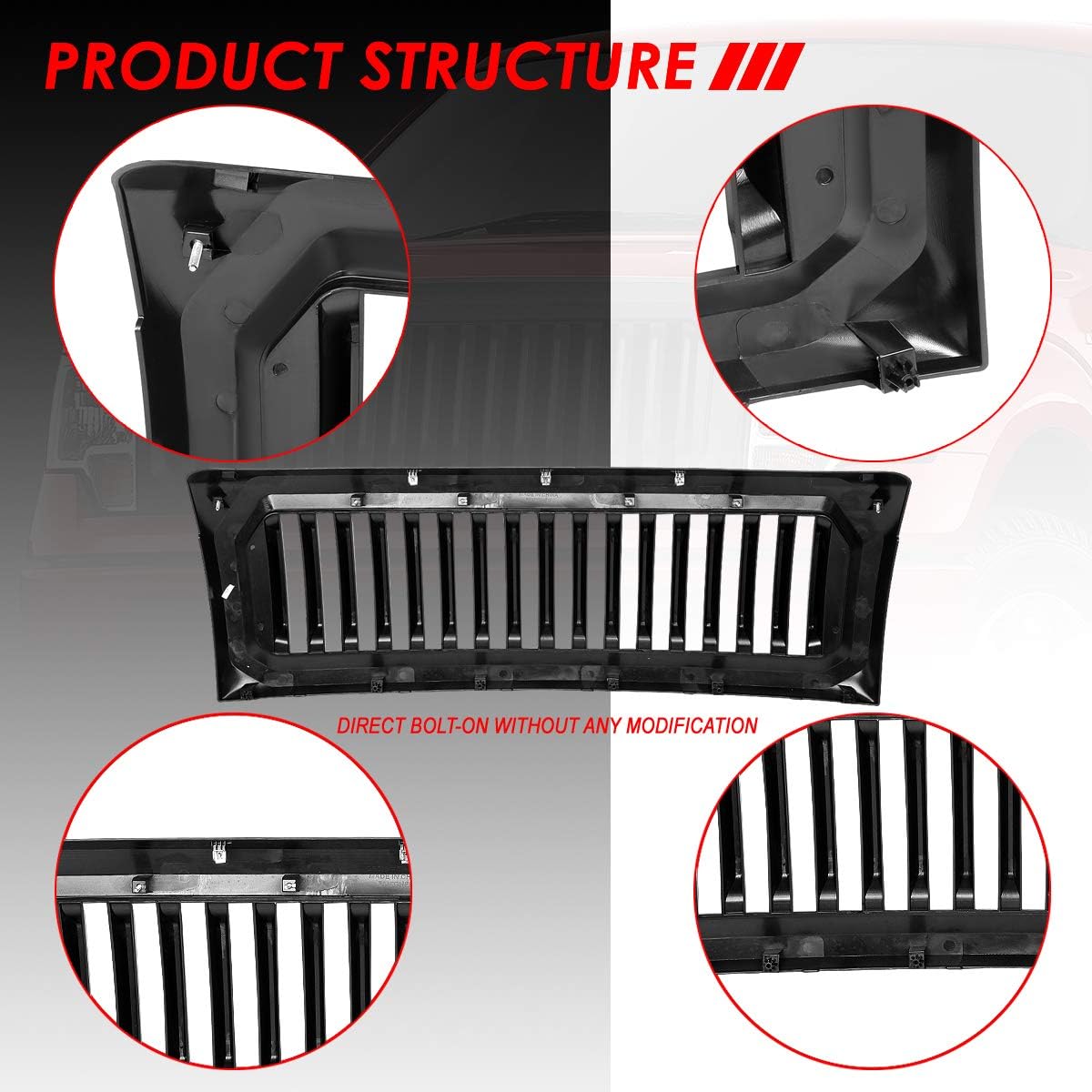 Auto Dynasty Front Grille Grill Compatible with 2009-2014 Ford F-150 (Excludes Raptor Models), Badgeless Vertical Style Front Bumper Grille, Matte Black