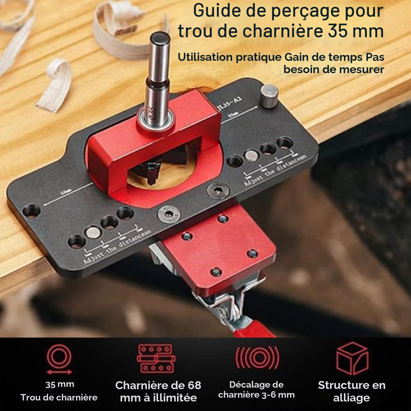 Gabarit de Charnière dissimulé, Localisateur de Perforateur de Perçage de Porte D'armoire en Alliage D'aluminium, Gabarit de Charnière D'armoire de 35 Mm, pour le Montage de