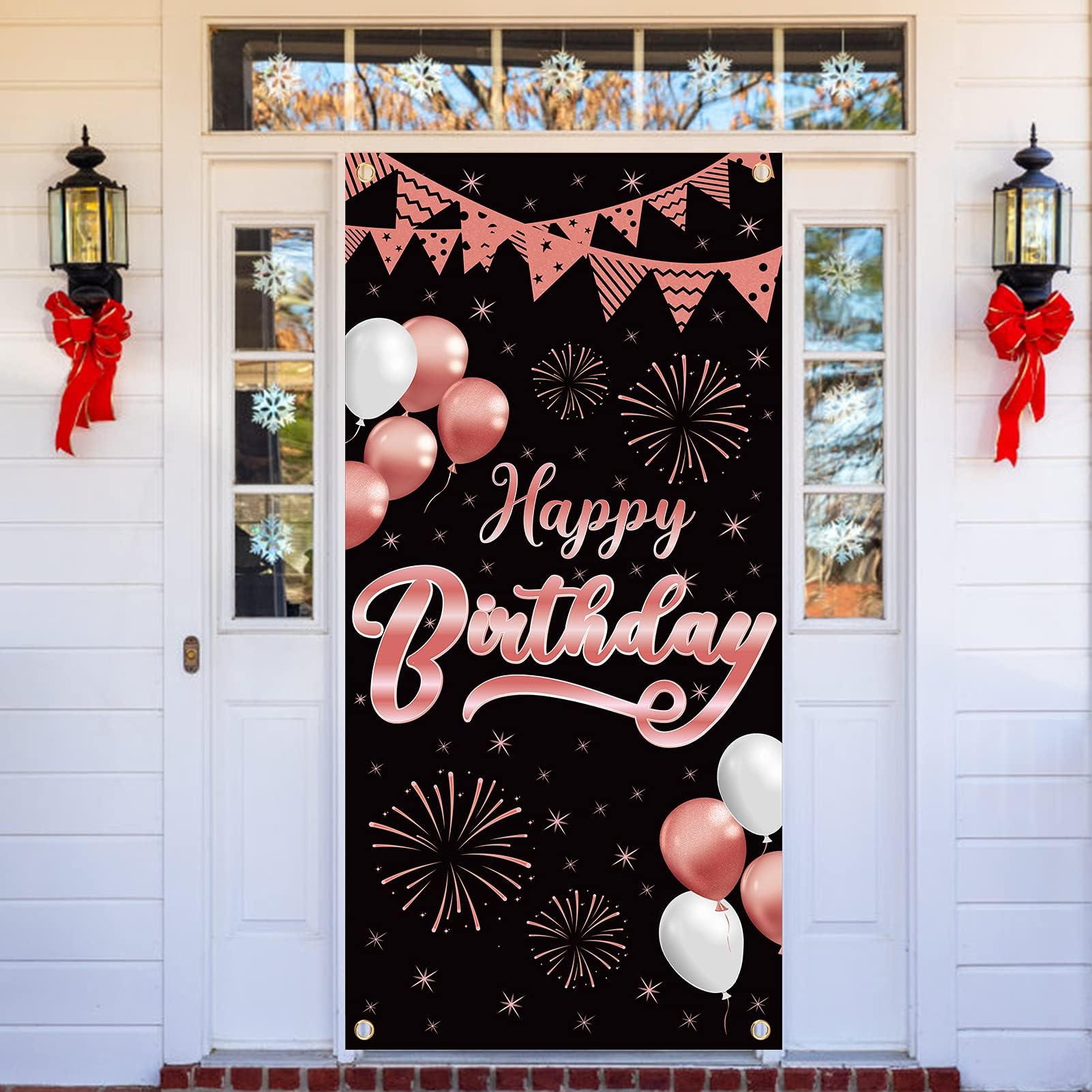 Happy Birthday Door Banner Decoration for Women Girl, Rose Gold Happy Birthday Door Cover Party Supplies, Happy Birthday Backdrop Sign Decor