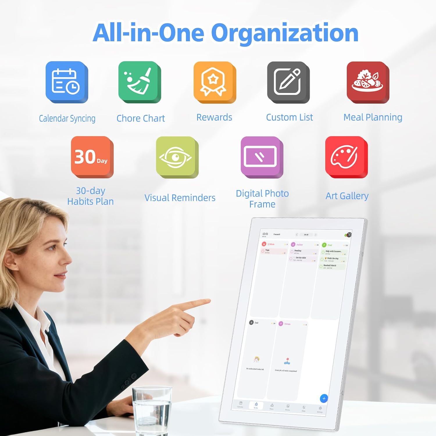 Digital Calendar 21.5" Wall Touch Screen Planner Electronic Calendar & Chore Chart, Smart Calendars Interactive Display for Family Organizing Routines Schedules Meal Planner with Digital Photo Frame