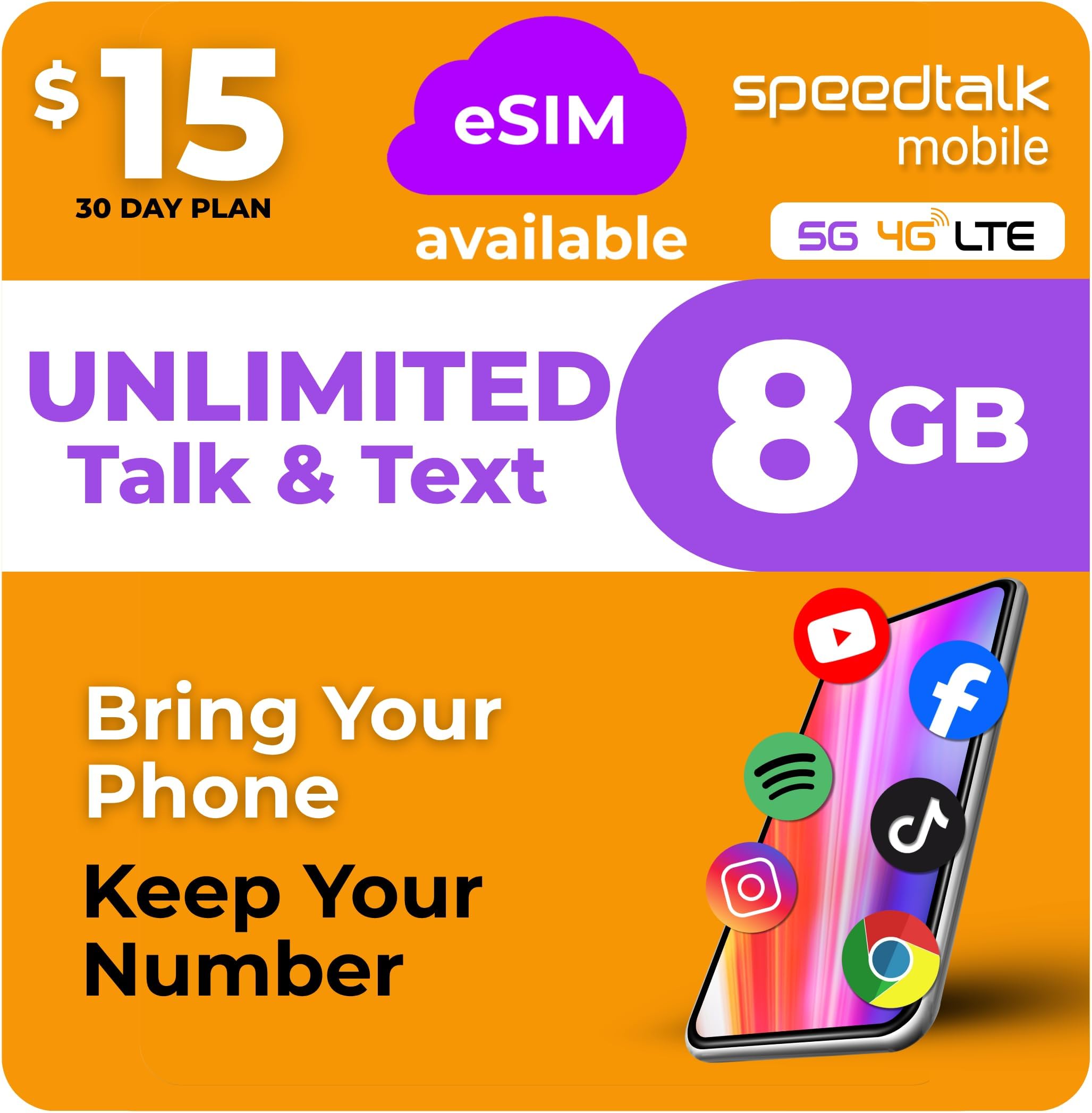 Prepaid SIM Card Unlimited Talk & Text 8GB of 5G 4G LTE Data 30 Days Cell Phone Service Prepaid Subscription Plan Cancel Anytime 3in1 Simcard -Standard Micro Nano