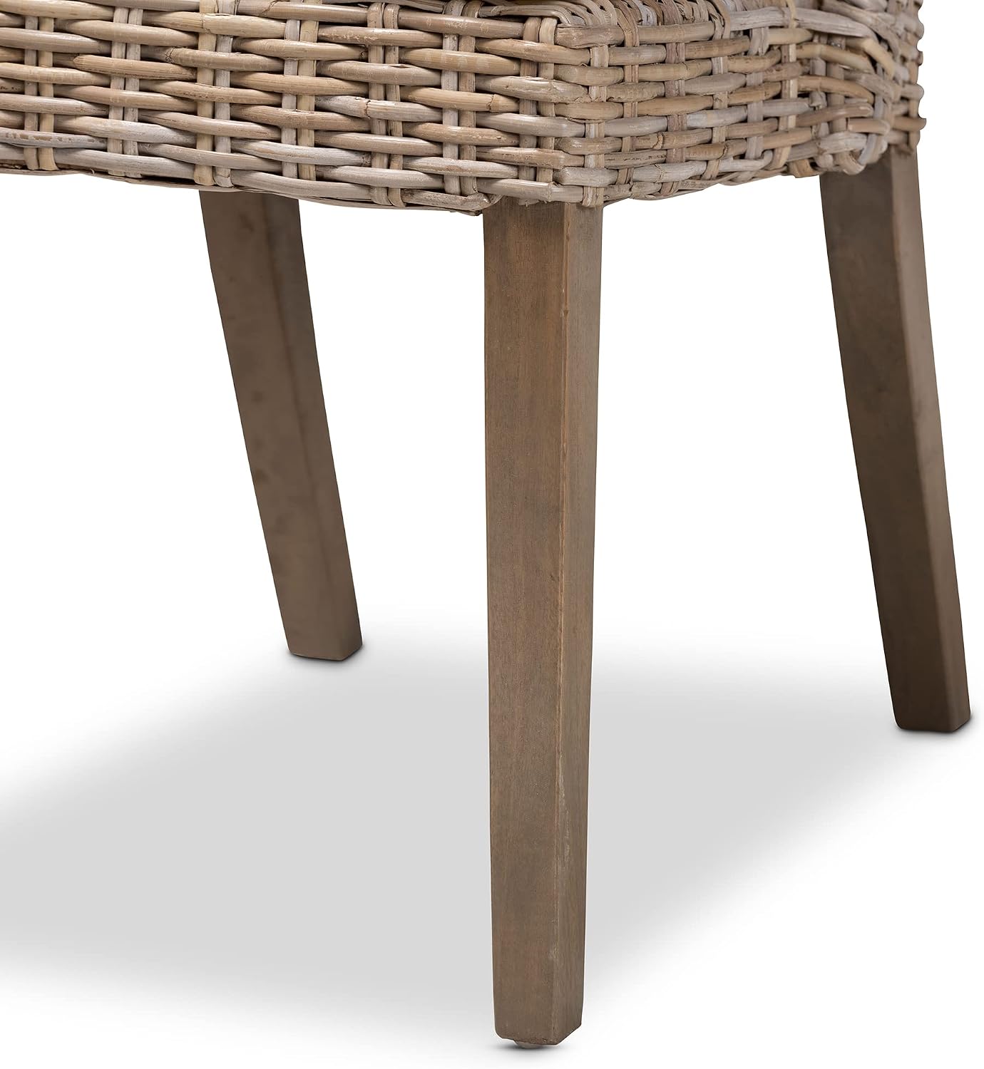 bali & pari Toby Modern Bohemian Kubu Grey Rattan and Rustic Taupe Finished Mahogany Wood 2-Piece Dining Chair Set