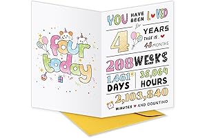 UUEFKTN Cute 4th Birthday Card for Kids, Thoughtful 4 Year Old Birthday...
