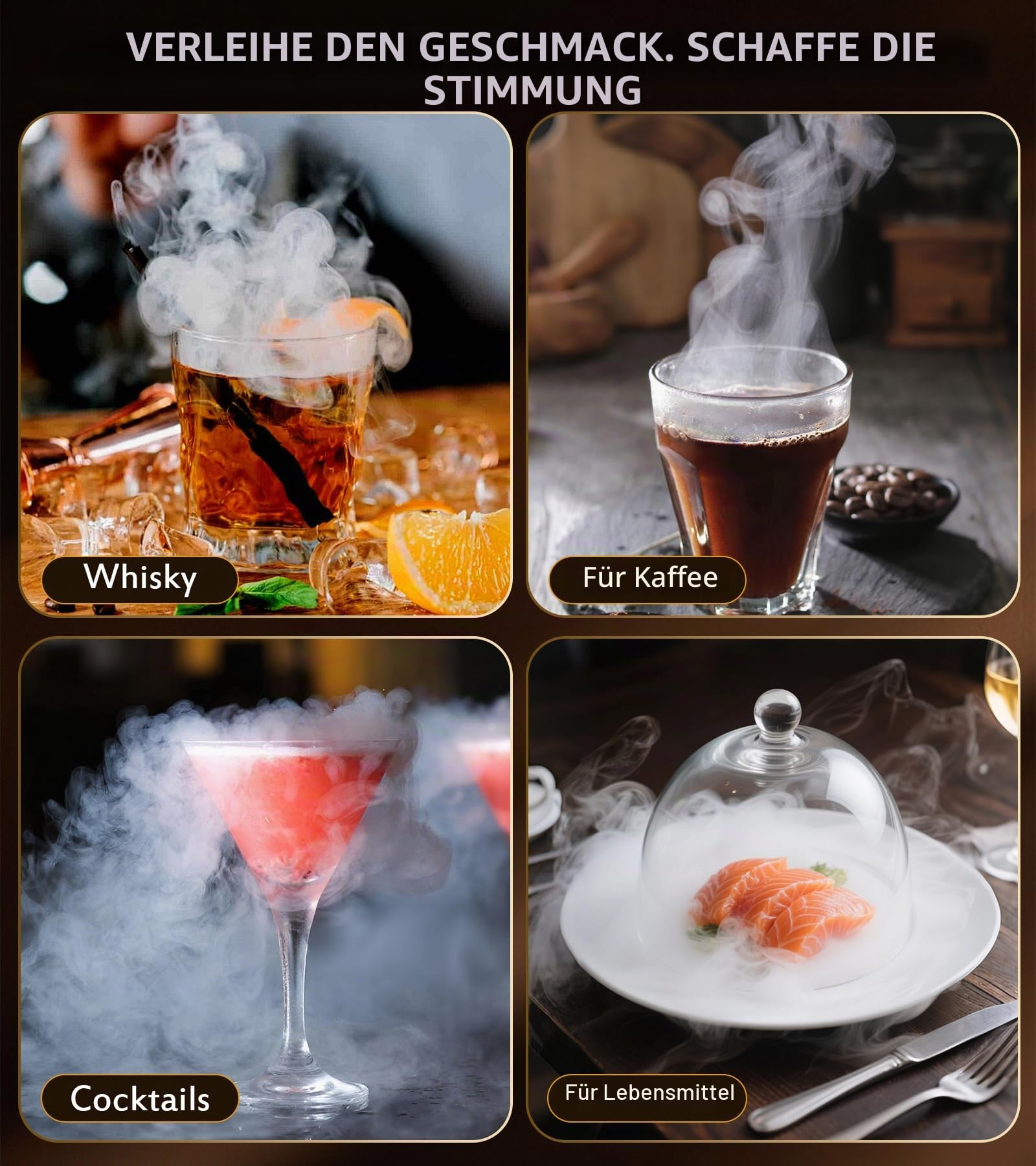 Elektrisches Whisky-Räucherset mit LED-Licht, 6 Holzspäne-Aromen, kein Butan erforderlich, wiederaufladbarer Cocktail, altmodisches Räucher-Set, Bar-Set, Zubehör, Geschenke für Männer, Vater, Ehemann