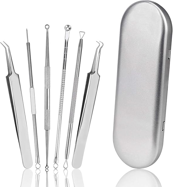 Set Di 5 Schiaccia Punti Neri Strumenti, Punti Neri Rimozione Estrattore Di Brufoli Di Comedoni Di Acne Per La Pulizia Del Viso