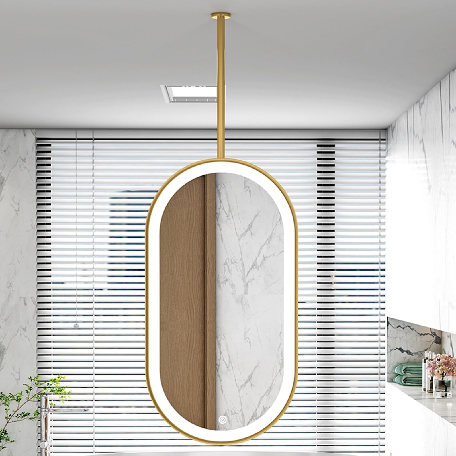ITOSUI LED Bathroom Mirror with Metal Frame and Boom, Hanging Decorative Mirrors for Hotel Bedroom Entrance, Wall Mounted Lighted Mirrors Floating Mirror with Touch Button(50cmx70cm)
