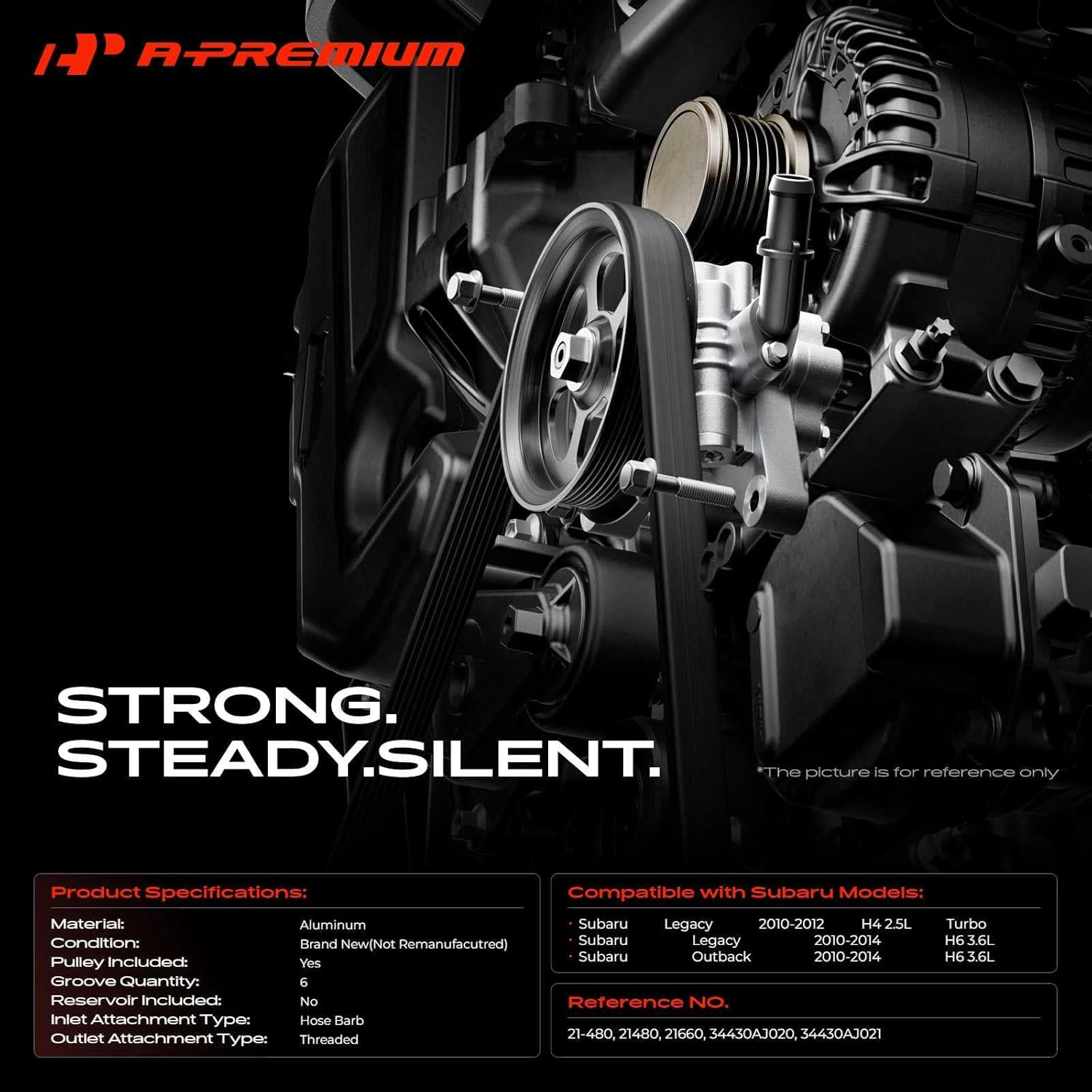 A-Premium Power Steering Pump, with Pulley, Compatible with Subaru Outback 2010-2014, Legacy 2010-2014, 2.5L 3.6L, Replace# 34430AJ020, 34430AJ021