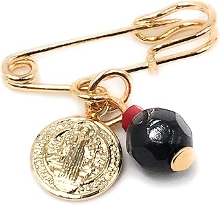 LESLIE BOULES St Benedict Gold Plated Brooch Pin for Baby Protection Jewelry