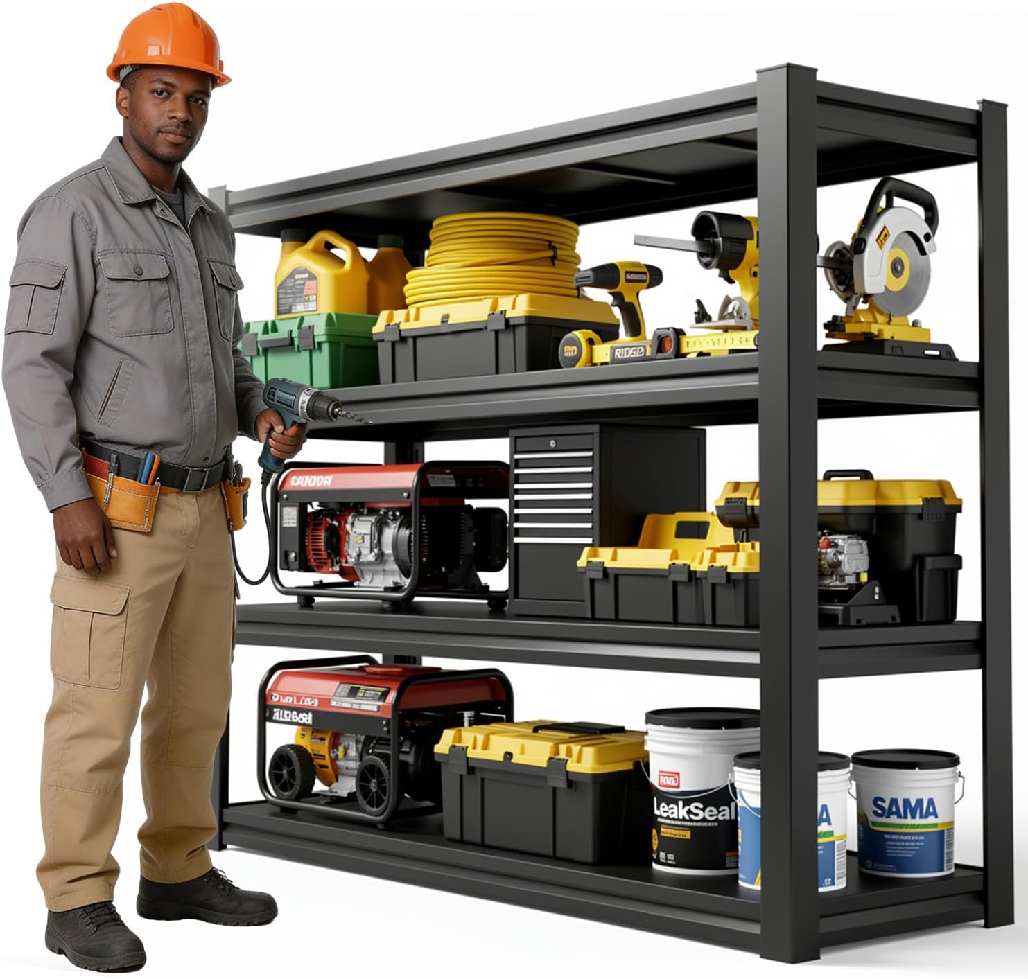 45" W Garage Shelving Heavy Duty, 2400LBS Loads Adjustable Garage Storage Shelves,4-Tier Metal Storage Racks and Shelving Units, Utility Rack Shelves,45" W x 18" D x 54" H,Black