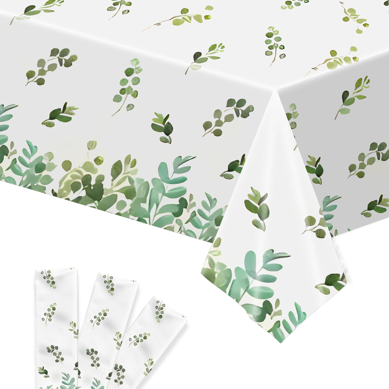 KatchOn, Xtralarge Sage Green Tablecloth - 54x108 Inch, Pack of 3 | Thanksgiving Tablecloth for Thanksgiving Decorations | Eucalyptus Leaf Table Cloth for Baby Shower Birthday Bridal Shower Decoration