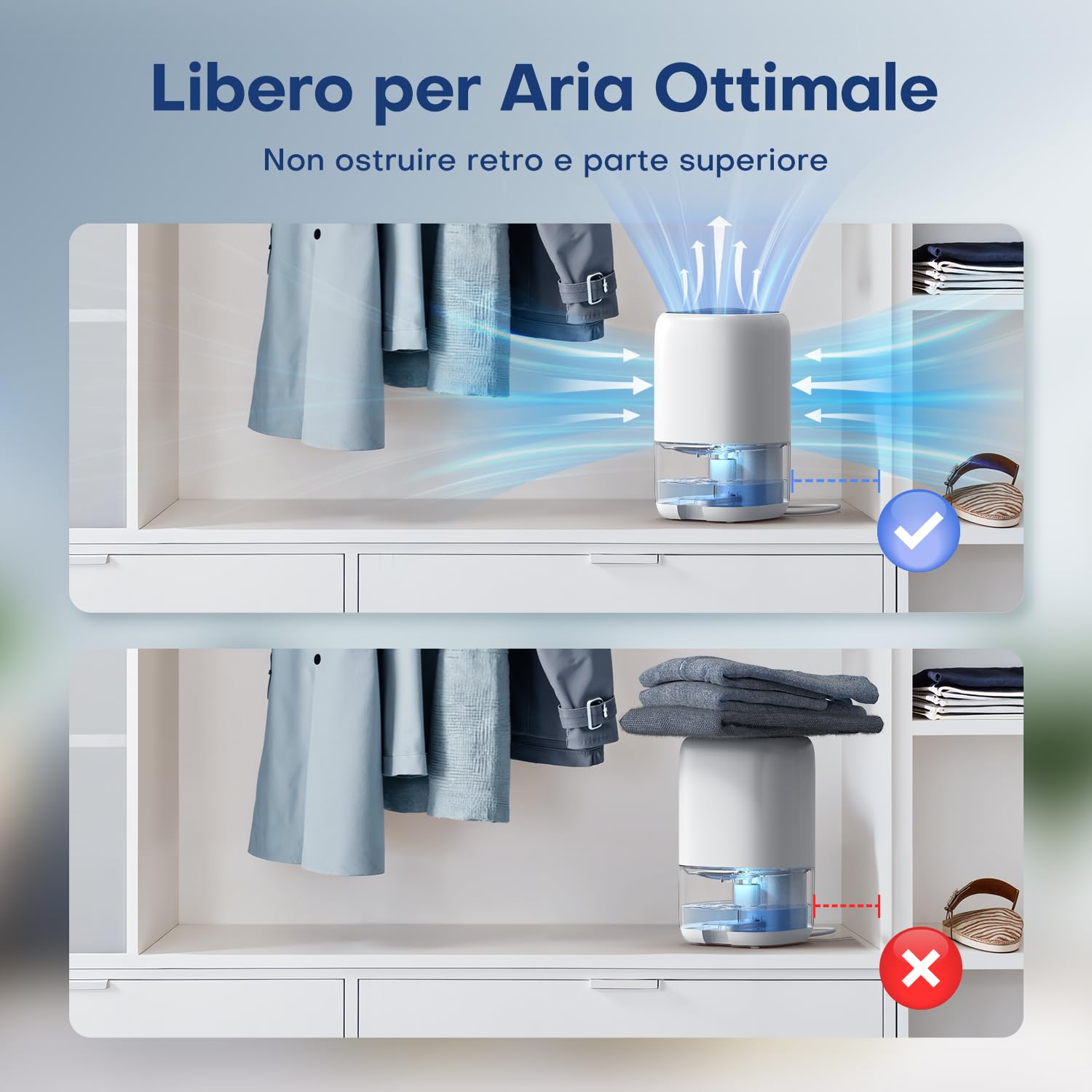 Deumidificatore 1000ML, Deumidificatore Casa Muffa con LED a 7 Colori, Compatto, Silenzioso ed Efficiente per Piccoli Spazi, Ideale per Bagno, Armadio