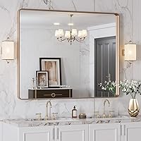 Vista 288 de LOAAO - Espejo de baño con marco de metal negro de 28x36 pulgadas para pared, espejo de tocador de baño negro mate estilo granja, antióxido, se