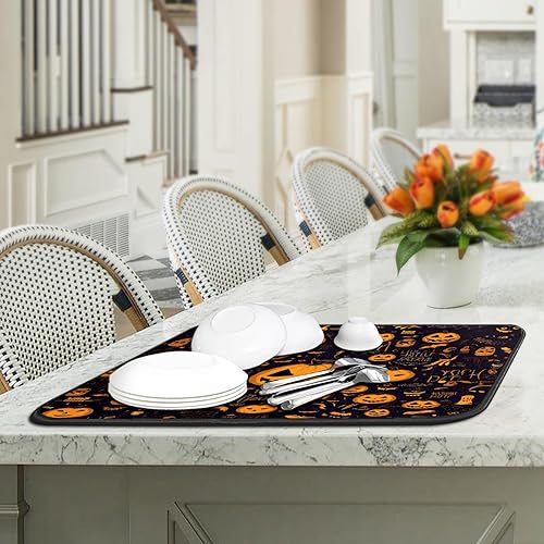 Miniatura 8 de Alfombrillas de secado de platos de calabaza gótica feliz para encimera de cocina, 24 x 18 pulgadas, decoración gótica, almohadilla de secado de