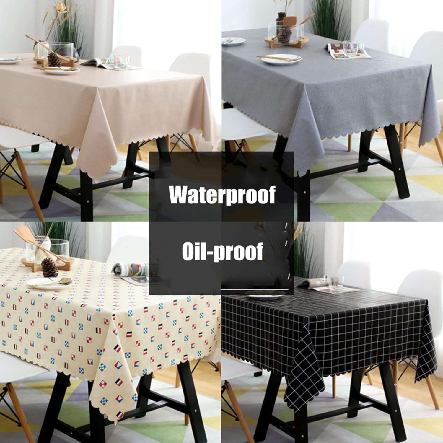 FXBZA Waterproof PVC Protective Film, Suitable for Table/Table mat Table Cover Custom Size,Black Square,140x220cm