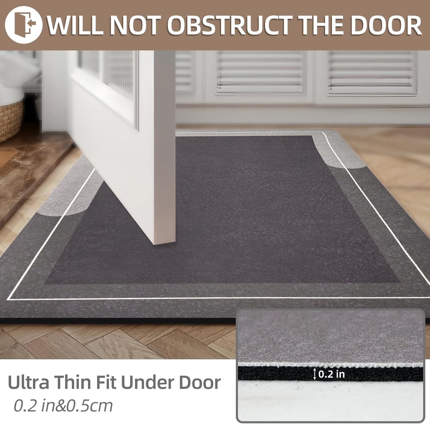 Mordem Bath Mat Rug, Rubber Non Slip Super Absorbent Quick Dry Bath Mats for Bathroom Thin Bathroom Mat Fit Under Door-Shower Mat for in Front of Bathtub Shower Brown Bath Rugs Easy Care, 15.7"x23.6" - Image 5