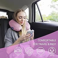 Vista 21 de Fabuday Memory Foam Neck Pillows for Travel - Airplane Pillows for Sleeping with Attachable Snap Strap Soft Washable Cover, Flight Pillow for Pink