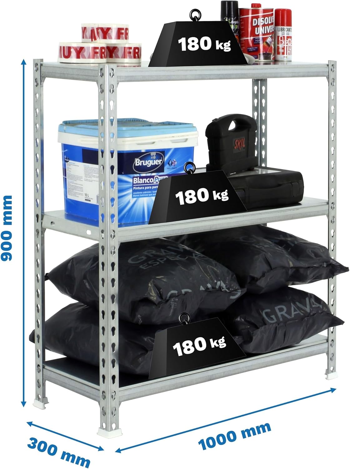 Simon Rack Metal Shelf, 900x1000x300 mm, 3 Metal Shelves, 180 kg Flex Point, Storage Shelves, Galvanized - Simonclick