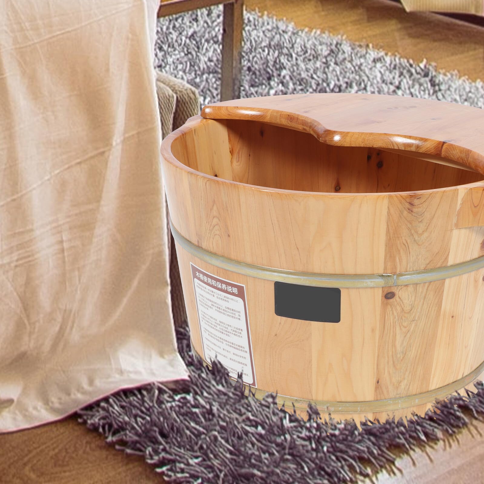 Pediluvio Facile da Pulire in Legno Massaggiatore e Coperchio , da Bagno per Piedi a Grande Capacità per Domestico