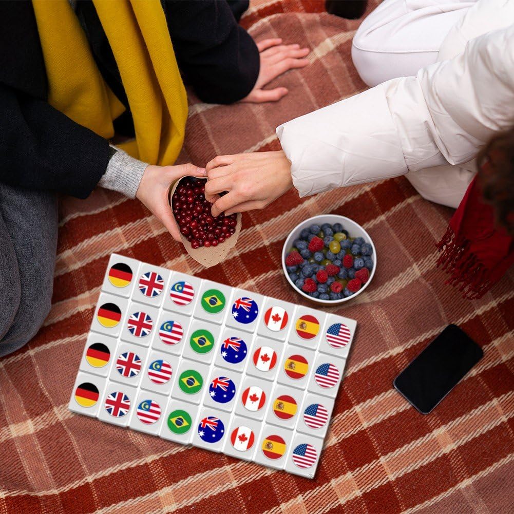 64 Fliesen, Brettspiele, Flaggenmuster, Mahjong-Spiel, Mahjong-Fliesen-Set, Familien-partyzubehör Für Zuhause, Festival, Party