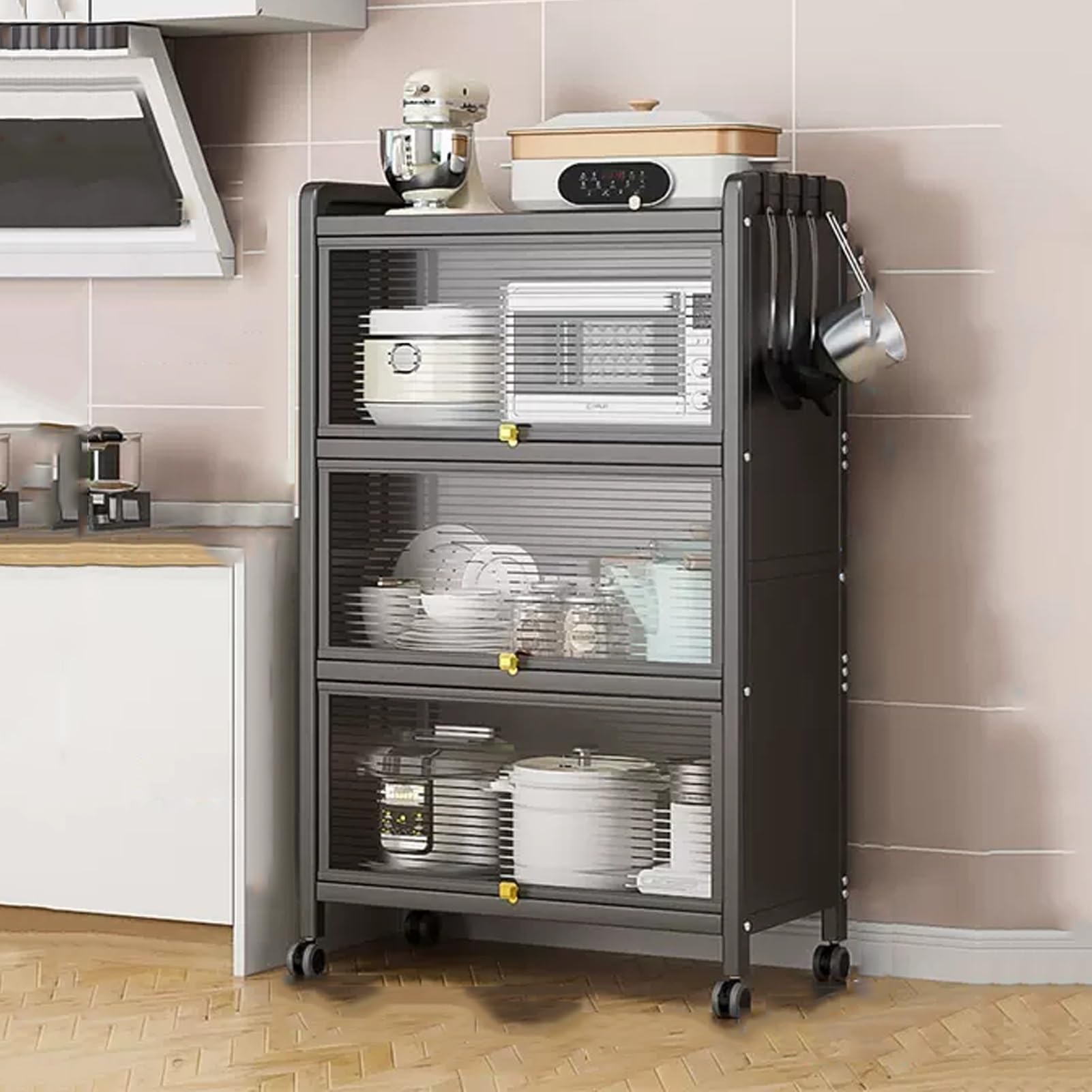 Mobile da cucina versatile in metallo, supporto per microonde con porta a ribalta, perfetto per cucina, sala da pranzo e soggiorno nizat e Sto Soluts